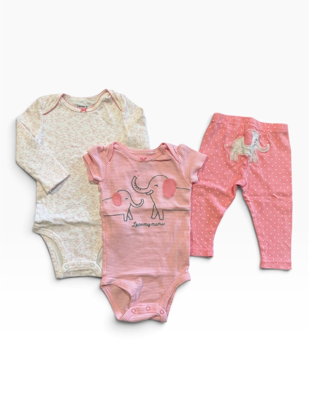 Carter's Baby Girls 3-Piece Set - 9 Months, Pink and White Elephant